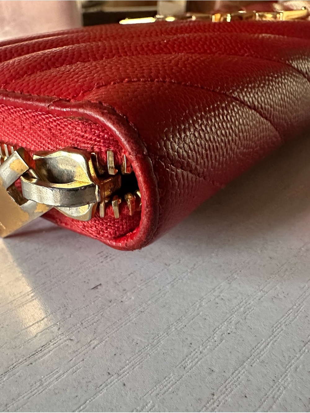 Saint Laurent Quilted Red Leather Continental Wallet with Gold YSL - Picture 11 of 12